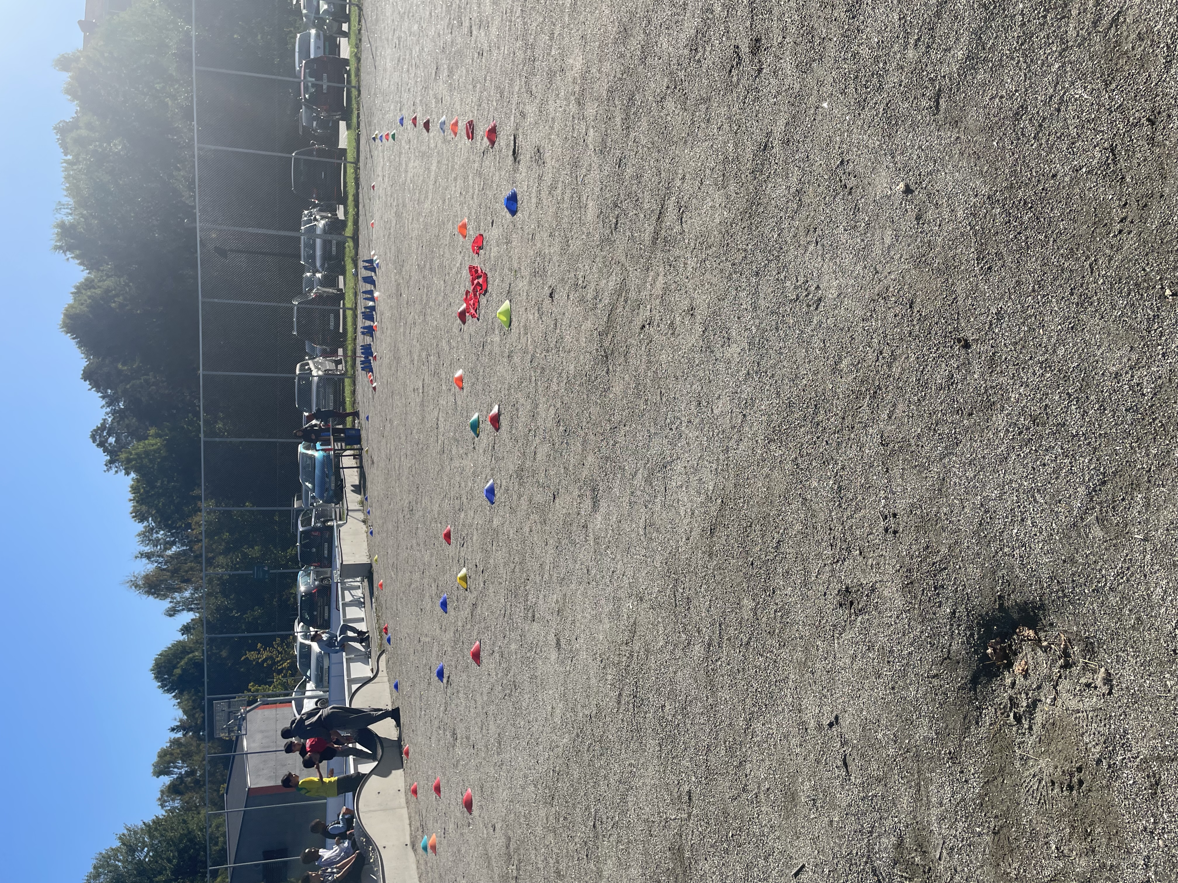 En gruppe mennesker som står på en grusvei